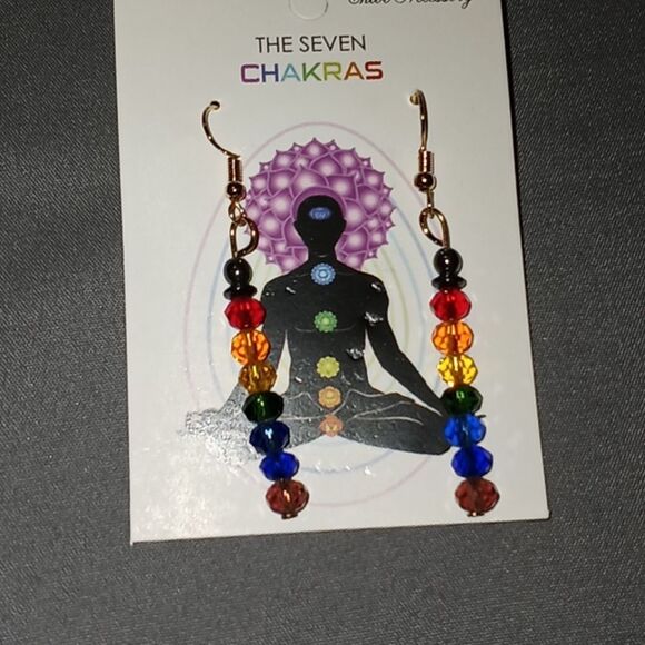 Chloe accessory Chakra beaded drop dangle gold hook earrings - Picture 1 of 4